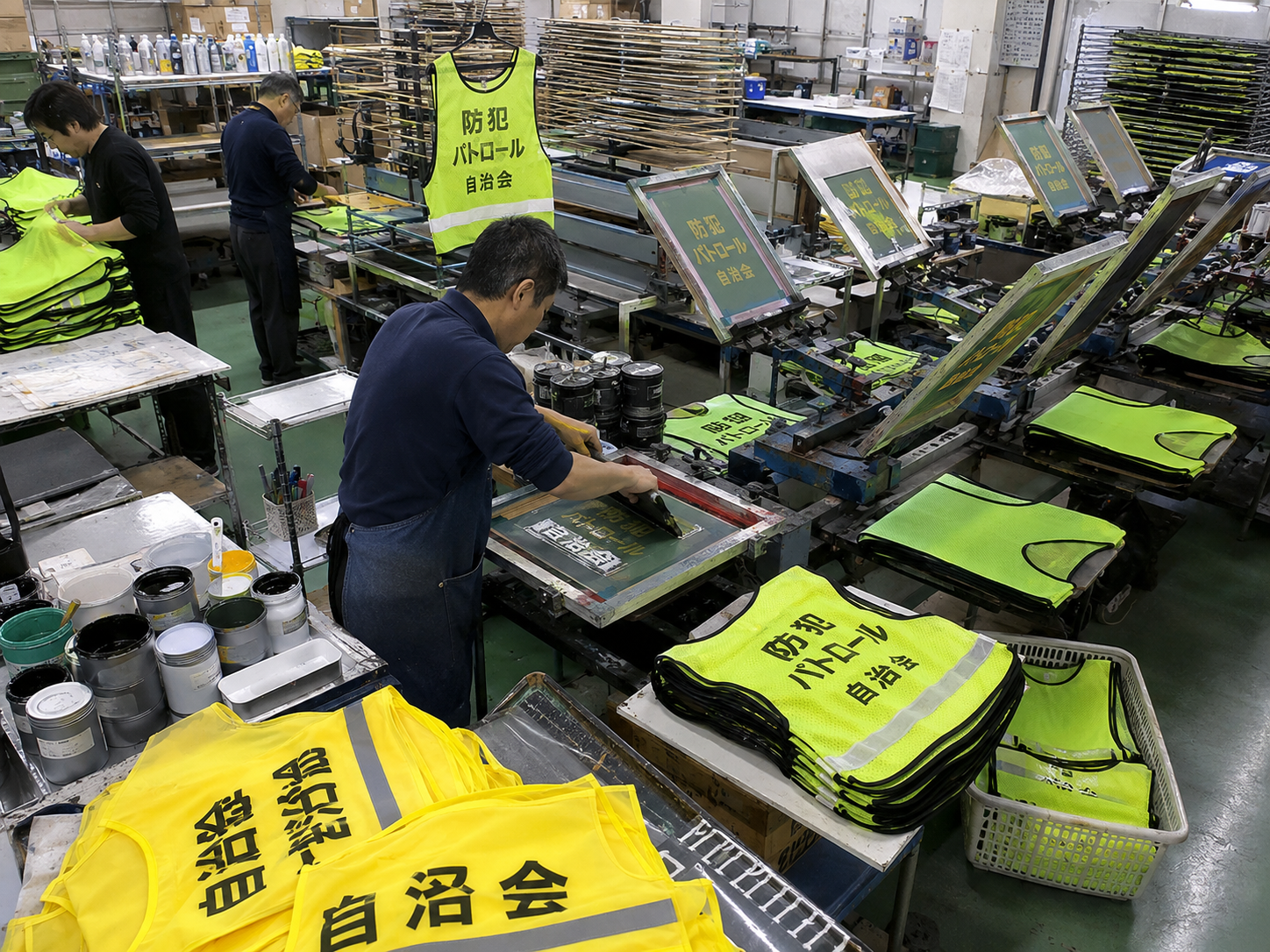 自社工場でシルクスクリーン印刷を行う様子