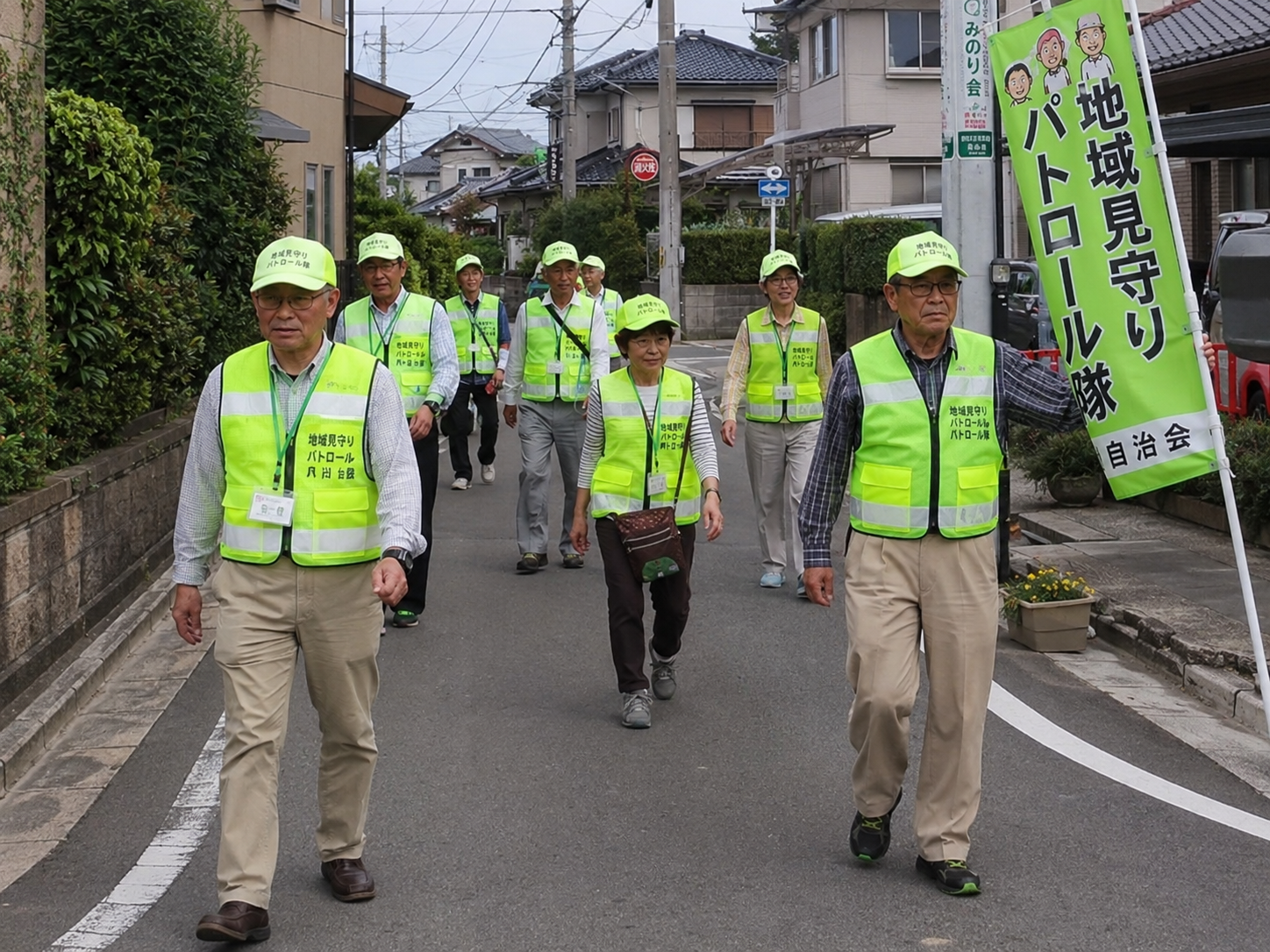 防犯パトロールベストを着用した地域見守り隊の様子